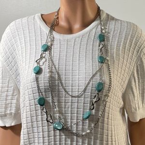 *Women's Five Layered Aqua Stone Necklace